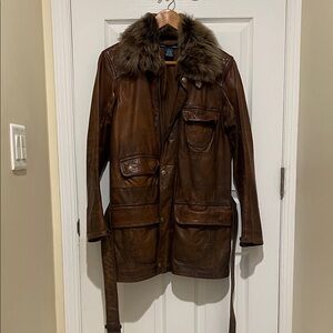 Ralph Lauren Vintage Leather Coat with Fur Collar
